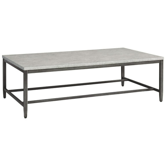 Benjara Rectangular Shape Cocktail Table with Faux Concrete Top, Gray and Black