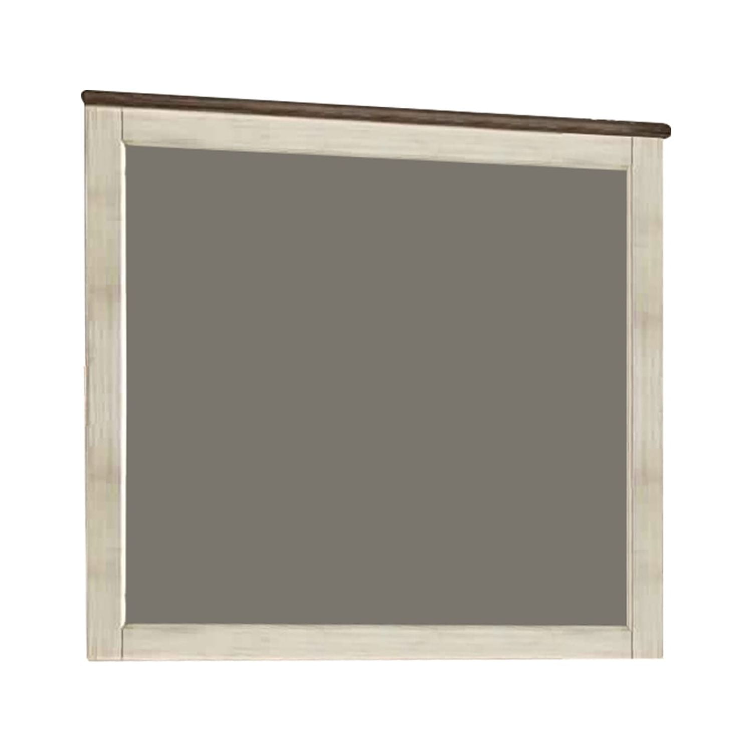 Benjara Rectangular Wood Frame Mirror with Textured Detail, Antique White and Brown