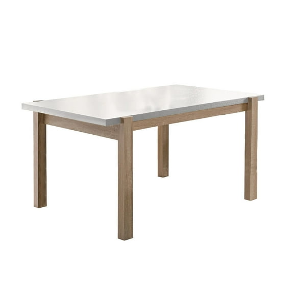 Benjara Rectangular Wooden Dining Table with Straight Legs, White and Brown