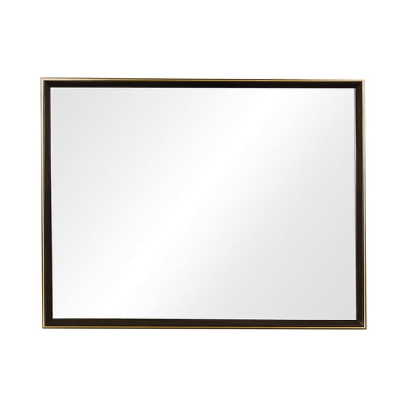 Rectangular Wooden Frame Mirror with Gold Trim, Espresso Brown