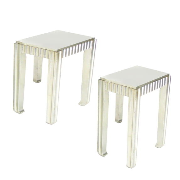 Benjara Rectangular Wooden Nesting Table with Smooth Top, Set of 2, Silver