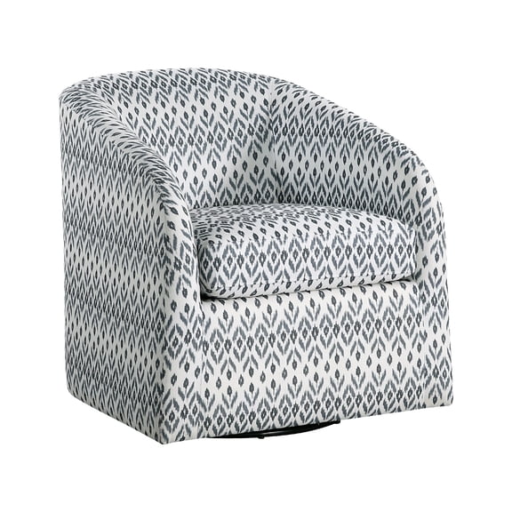 Reedie Swivel Armchair- Blue- White Geometric Pattern Fabric