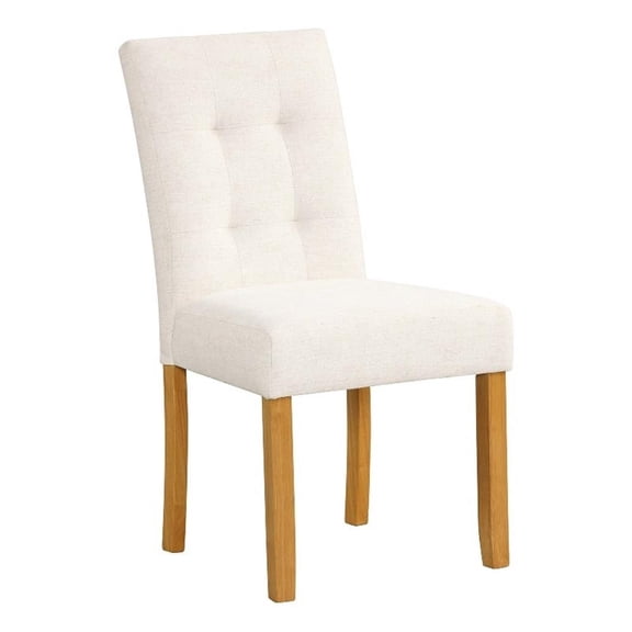 Benjara Rei Dining Chair Set of 2- Wood Frame- Cream Linen Woven Textured