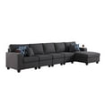 thumbnail image 1 of Benjara Reid Modular 5pc Sectional Chaise Sofa, Throw Pillows, Padded, Dark Gray-Color:Light Gray, 1 of 5