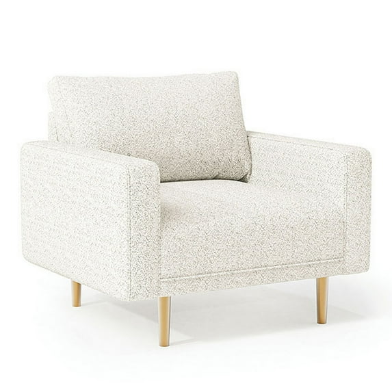 Remy Accent Chair, Bench Seat w Track Arms, Plush Off White Boucle