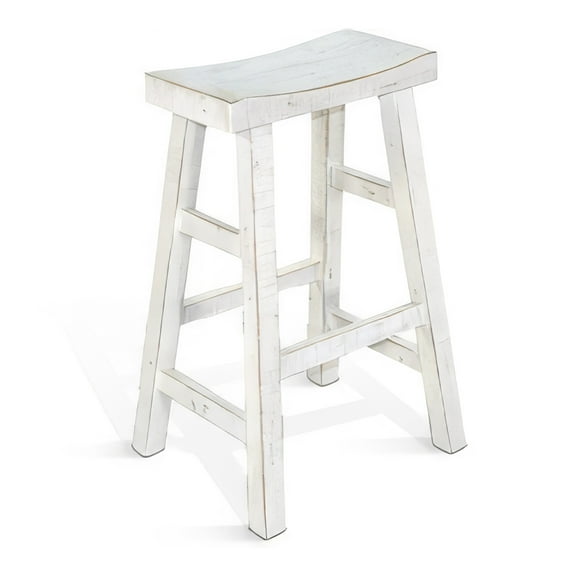 Rena Bar Stool Set of 2, Saddle Style Seat, White Sand Mahogany Wood