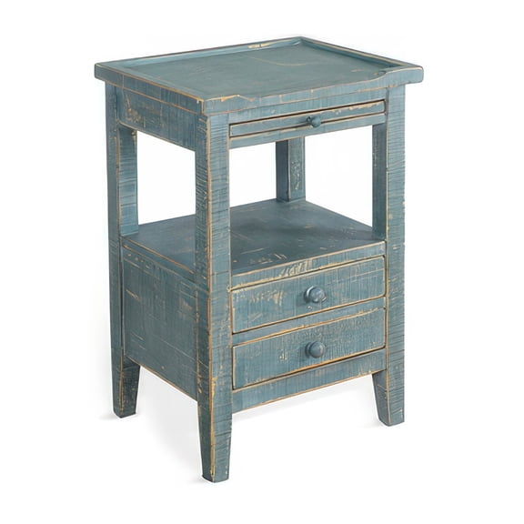 Rena Side End Table- 2 Drawers- Pull-Out Tray- 17 Inch Green Mahogany
