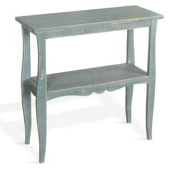 Rena Side End Table, Scallop Trim, 28 Inch Seagrass Green Mahogany
