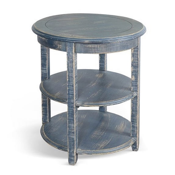 Rena Side End Table with 2 Shelves, 24 Inch Ocean Blue Mahogany Wood ...