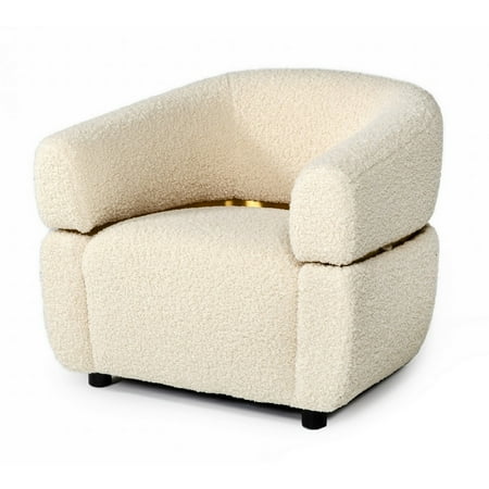 Benjara Reno 33 Inch Modern accent Lounge Chair, Curved Back, Metal Accents, Beige