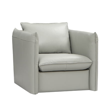 Benjara Reno 36 Inch Modern Swivel Accent Chair, Pillow Top Cushions, Gray Leather