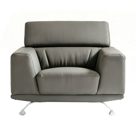 Reno Brooke Accent Chair, Dark Gray Faux Leather, Adjustable Headrest