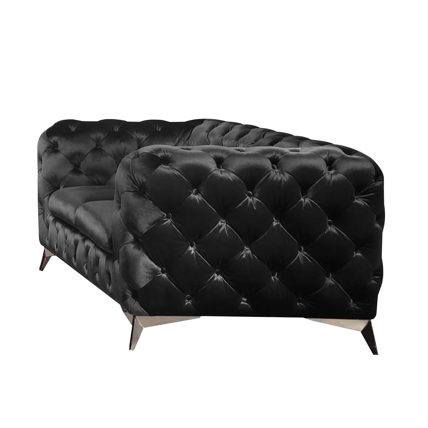 Benjara Reno Knox 74 Inch Modern Glam 2 Seater Loveseat, Chesterfield Tufted, Black