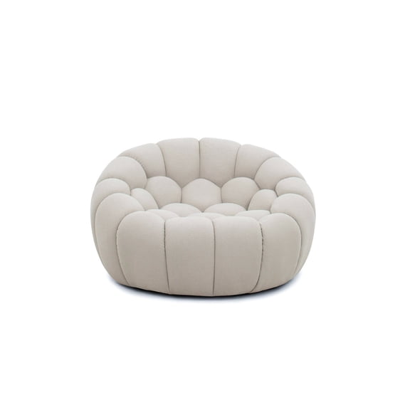 Reno Ola 48 Inch Accent Chair- Tufted Cloud Seat- Beige Fabric- Wood Frame