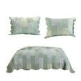 thumbnail image 1 of Benjara Reversible Fabric Queen Size Quilt Set with Geometric Pattern Motifs,Green, 1 of 4