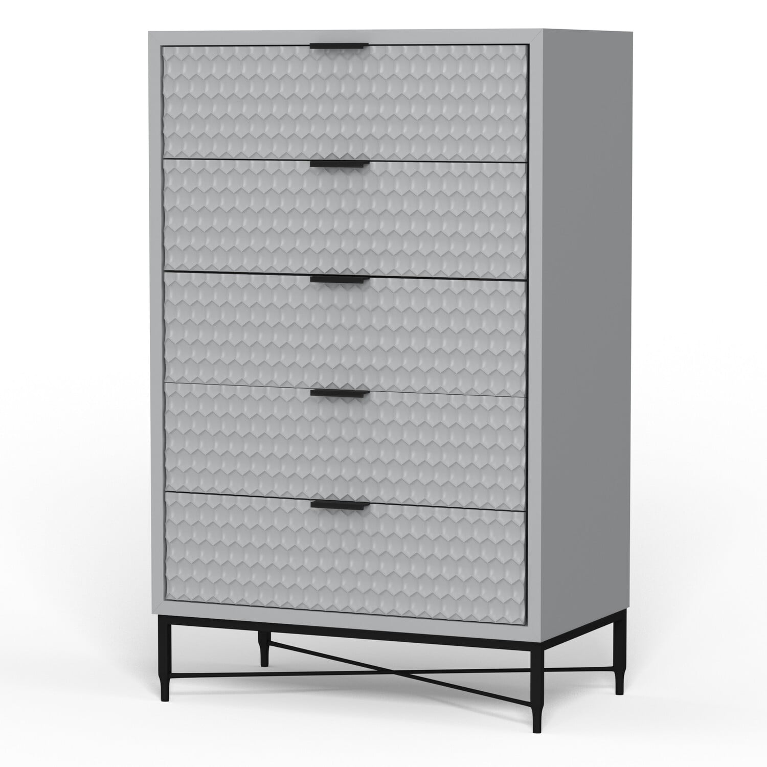 Benjara Rexi 48 Inch 5 Drawer Tall Dresser Chest, Honeycomb, Light Gray ...