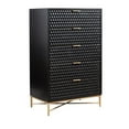thumbnail image 1 of Benjara Rexi 48 Inch 5 Drawer Tall Dresser Chest, Honeycomb Panels, Black, Gold, 1 of 7