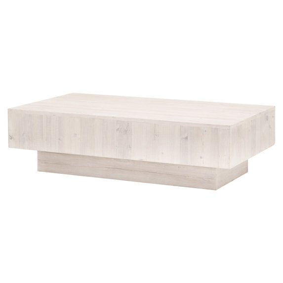 Benjara Rexi 54 Inch Modern Wood Coffee Table, Rectangular Plinth Platform, White