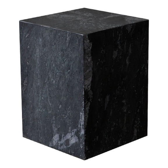 Benjara Rey Side End Table- 15" Square Natural Black Marble Pedestal