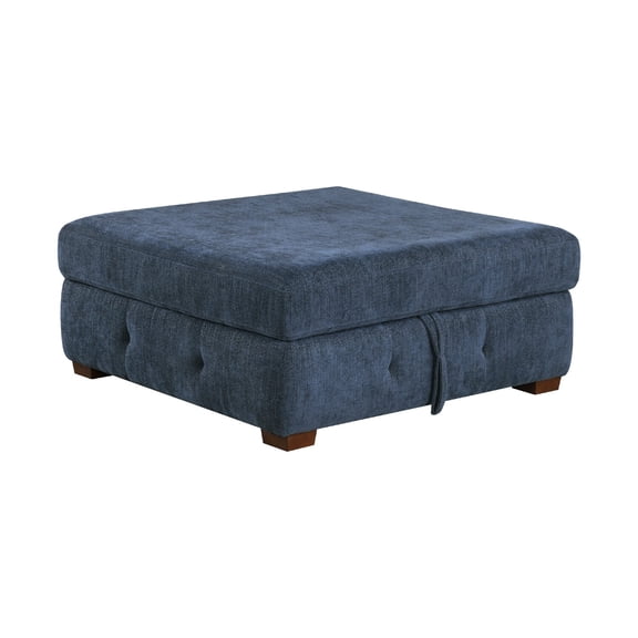 Rez Storage Ottoman- 40 Inch- Tufted Blue Chenille Cushion