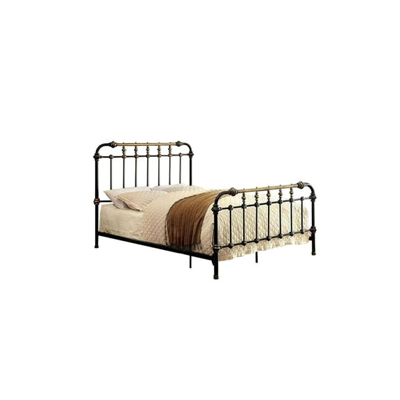 Classic Metal Twin Bed with gold accents, Black