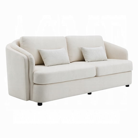 Riku Sofa, 2 Lumbar Pillows, 84 Inch, Beige Linen, Modern Shape