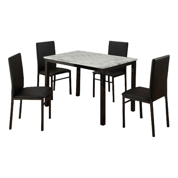 Riley 5 Piece Dining Table Set- Wood- 4 Chairs- White Fabric Upholstery