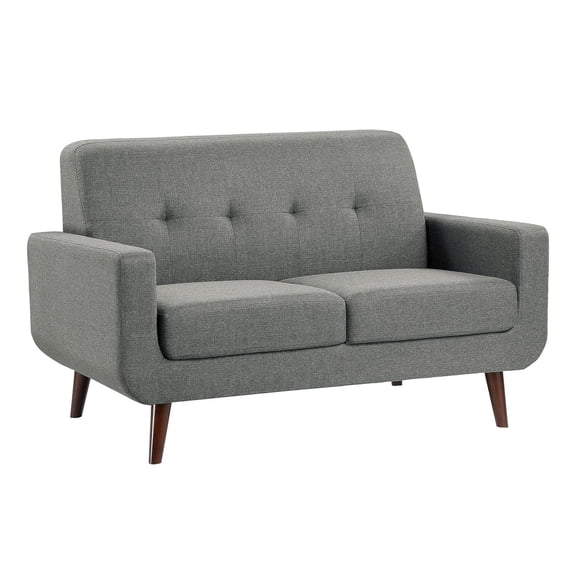 Benjara Rim 56 Inch Loveseat, Gray Polyester, Tufted Back, Brown Solid Wood-Color:GrayMaterial