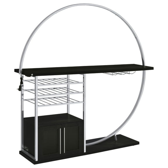 Riya Home Bar Table, LED Light, Cabinets, Wine Storage, Black, Chrome Metal
