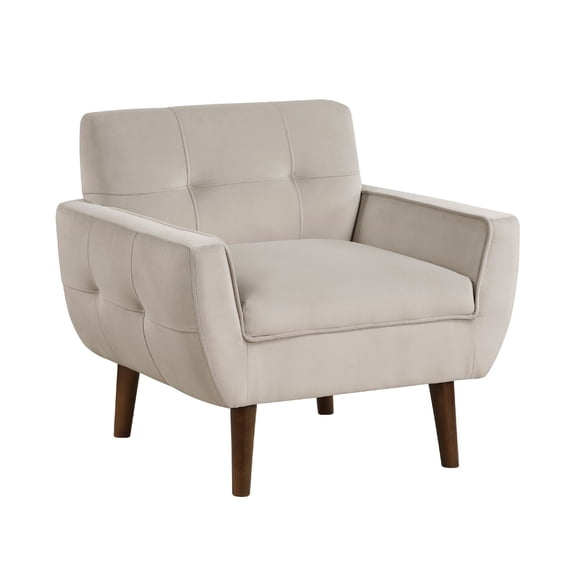 Roa Accent Armchair- Light Brown Velvet- Tufted Back w Tapered Legs