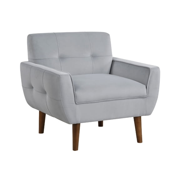 Roa Accent Armchair- Light Gray Velvet- Tufted Back w Tapered Legs