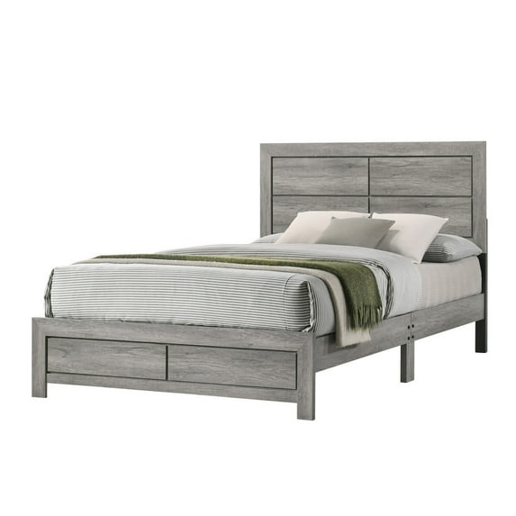 Benjara Robin Twin Size Bed, Low Profile Base, Rustic Gray Driftwood Finish