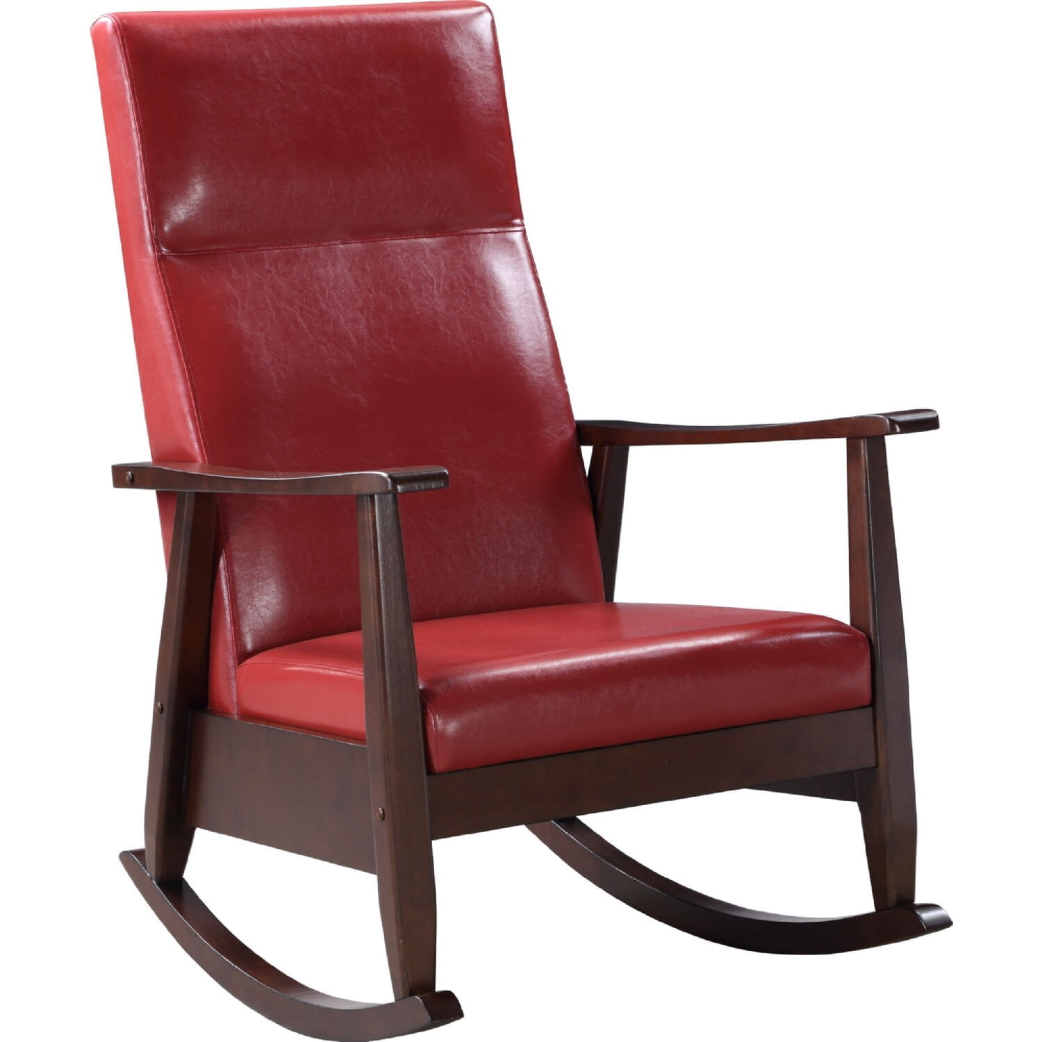 Red Rocking Comfy Chair Rocking Chair with Leatherette Seating and Wooden Frame Red - Walmart.com