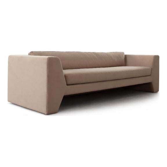 Benjara Roe Sofa- Camel Brown Performance Velvet- Wide Track Arms- 99"