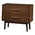 thumbnail image 1 of Roma Nightstand- 2 Drawers- Nickel Bar Handles- Walnut Brown Solid Wood, 1 of 6
