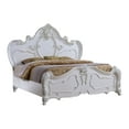 thumbnail image 1 of Benjara Rosy Queen Size Bed, Carved Details, Turned Legs, White Solid Wood Frame, 1 of 6