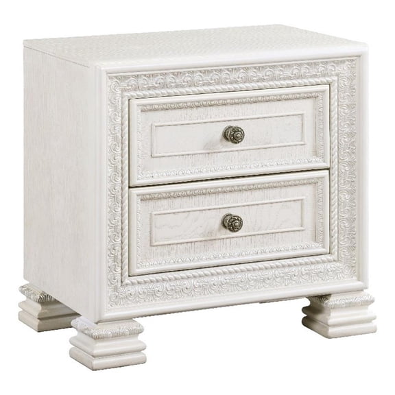 Rotu Nightstand- 2 Drawers Rope Molding- White Ash Veneer- 28 Inch