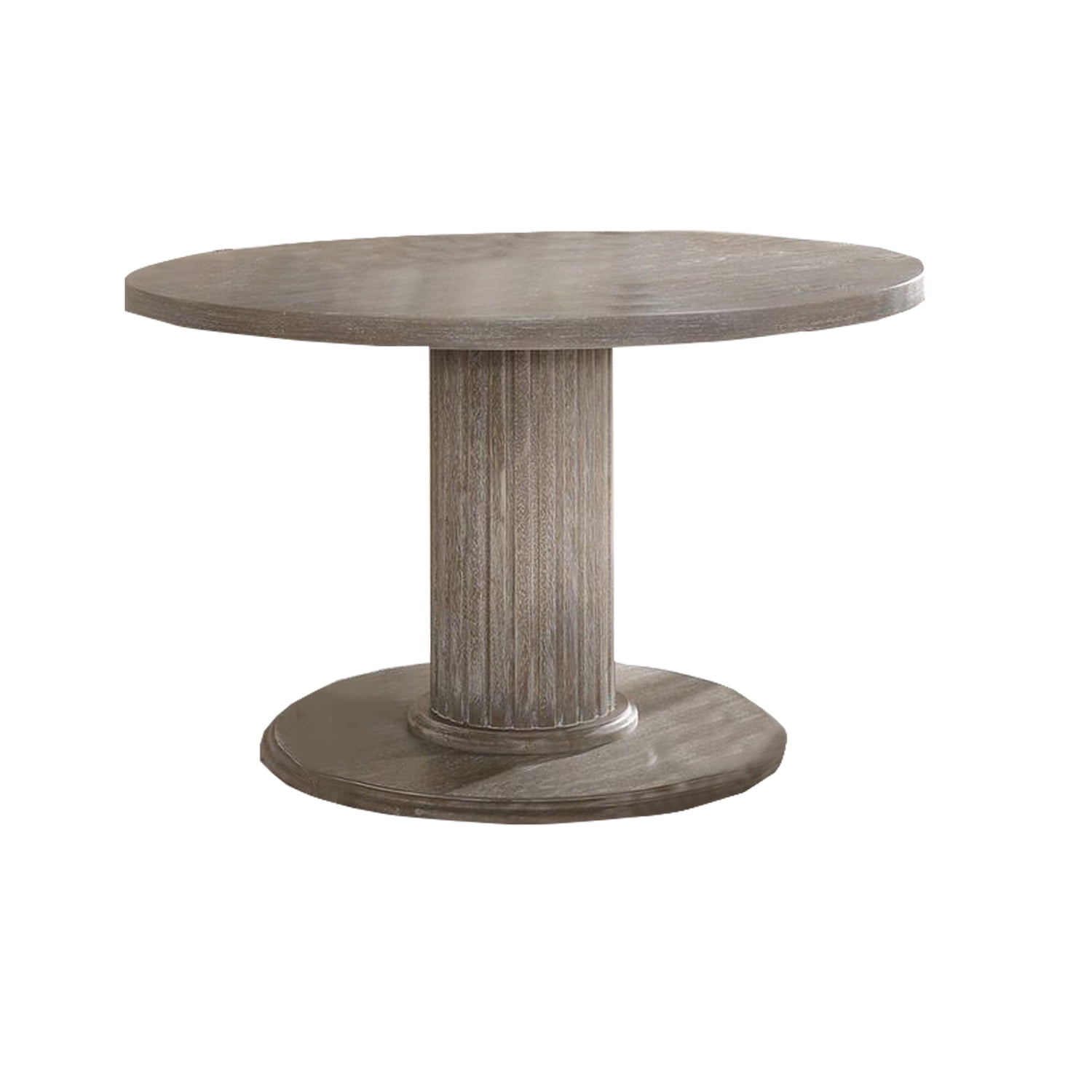 Round Dining Table with Fluted Column Pedestal Base, Gray- Saltoro Sherpi