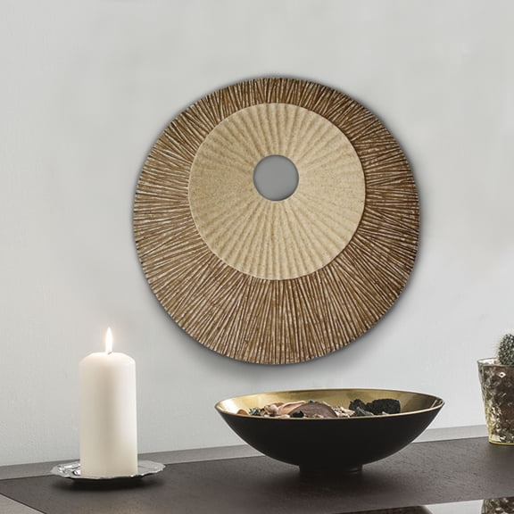 Benjara Round and Ribbed Double Layer Sandstone Wall Art, Medium, Brown and Beige