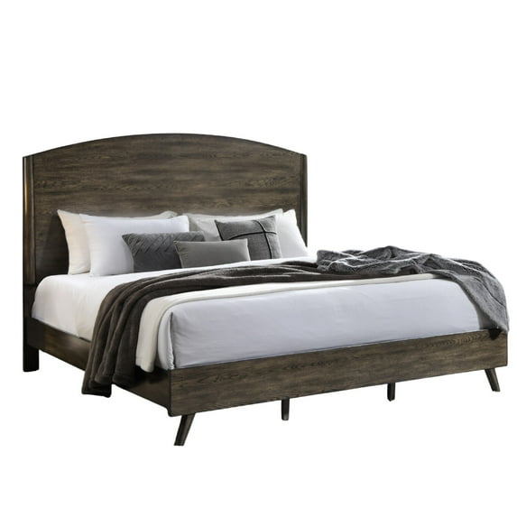 Benjara Roxy Queen Size Bed, Curved Panel Headboard, Walnut Brown Rubberwood