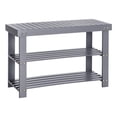 thumbnail image 1 of Roy 28 Inch Shoe Bench, 2 Tier Storage Rack, Bamboo Frame, Gray- Saltoro Sherpi, 1 of 5