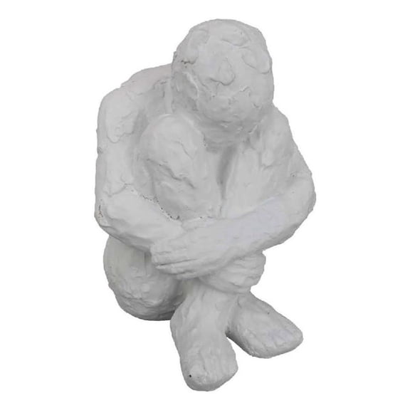 Benjara Roy Abstract Contemplative Man Figurine- White Resin Art 15 Inch