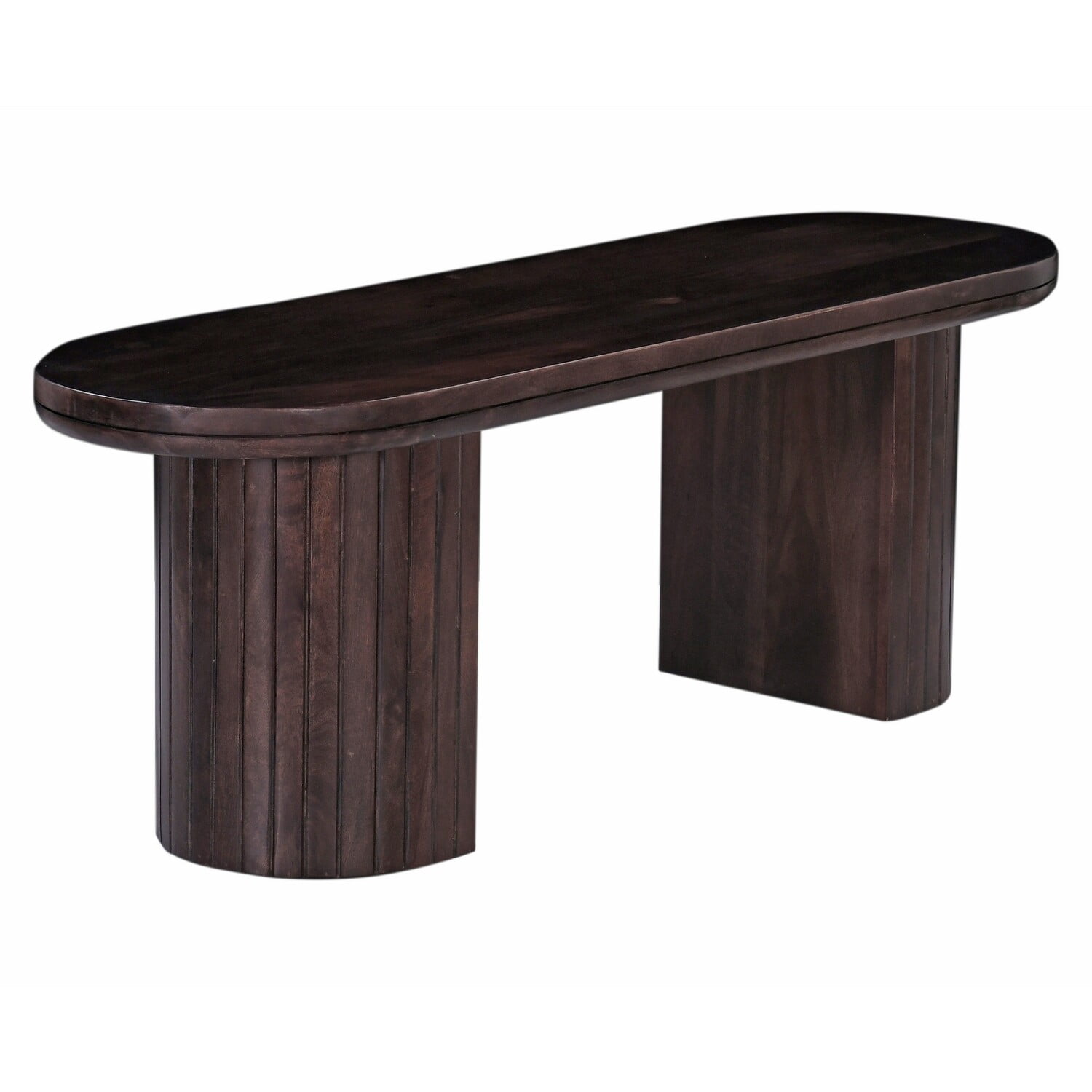 Benjara Rue Dining Bench, 70 Inch Oval Top, Grooved Round Panel Legs