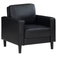 thumbnail image 1 of Rumi Accent Chair, Black Faux Leather, Modern Track Arms, Foam Cushions, 1 of 2