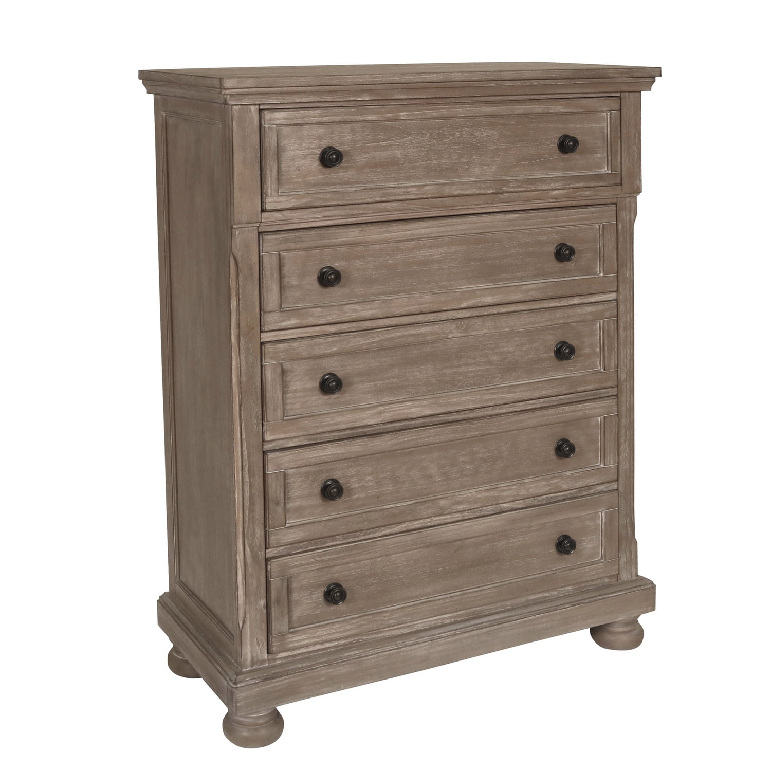 Benjara Rustic Wooden Chest with 5 Storage Drawers and Bun Feet ...
