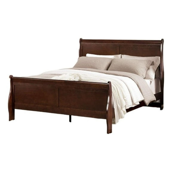 Ryla Twin Size Bed- Sleigh Panel Headboard- Dark Cherry Brown Solid Wood