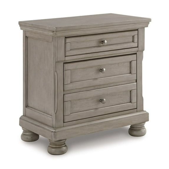 Ryno Nightstand, 2 Drawers, Pull Out Tray, Nickel Round Knobs, Gray