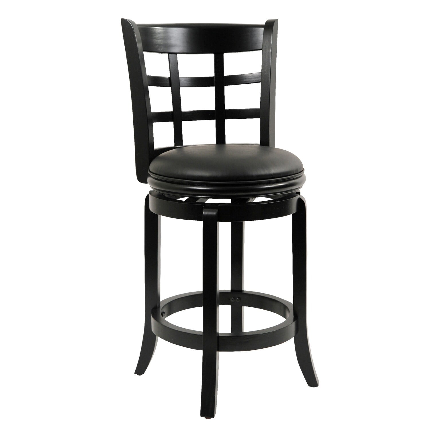 Elegant Sabi 24" Swivel Counter Stool in Black Vegan Leather and Solid Wood