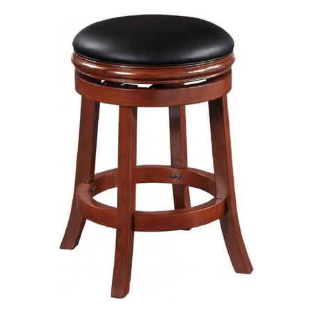 Benjara Sabi 24" Swivel Counter Stool- Solid Wood- Faux Leather- Brown- Black