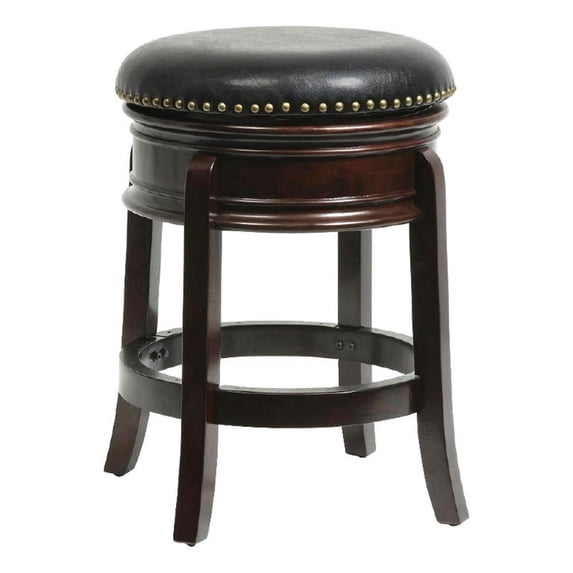 Benjara Sabi 24" Swivel Counter Stool-Solid Wood-Faux Leather-Cappuccino-Brown